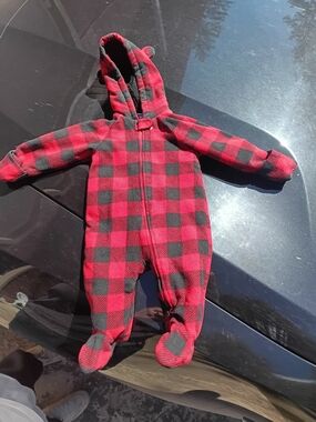 Target Red and Black Buffalo Plaid Hooded Baby Footie